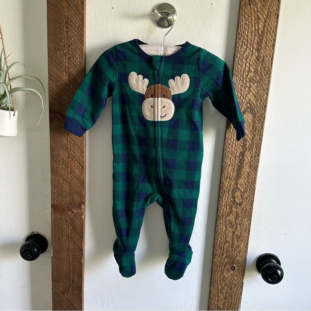 New Kids Headquarters Moose Plaid Zip Cozy Warm Footies Sleep Play Baby Boy 6 M